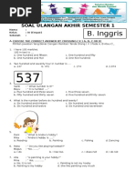 Soal UAS Bahasa Inggris Kelas 4 SD Semester 1 (Ganjil) Dan Kunci Jawaban