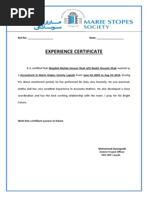 Experience Certificate