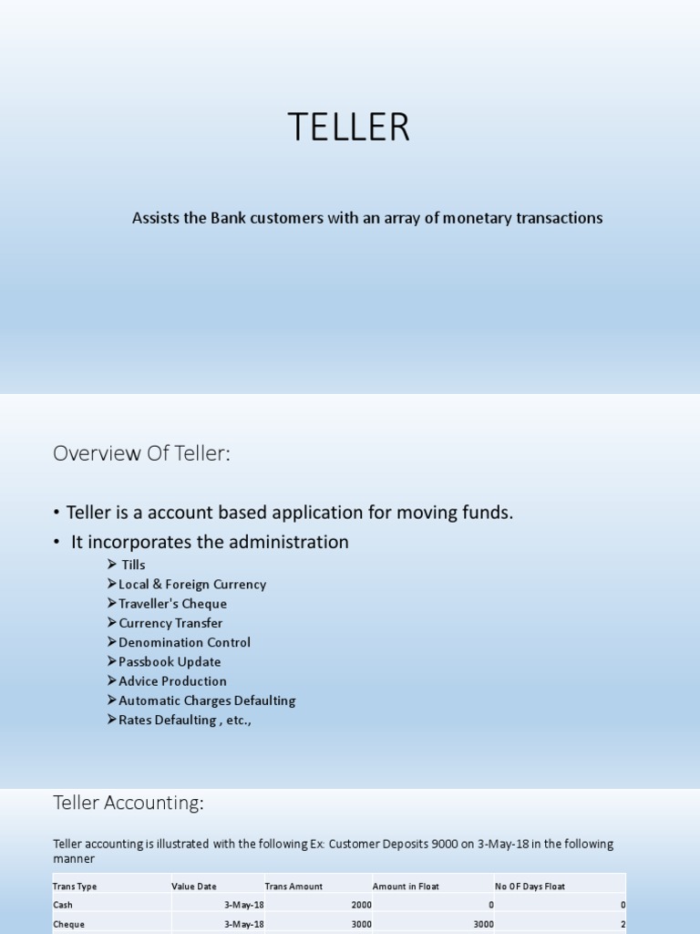 Teller: Assists The Bank Customers With An Array of Monetary ...