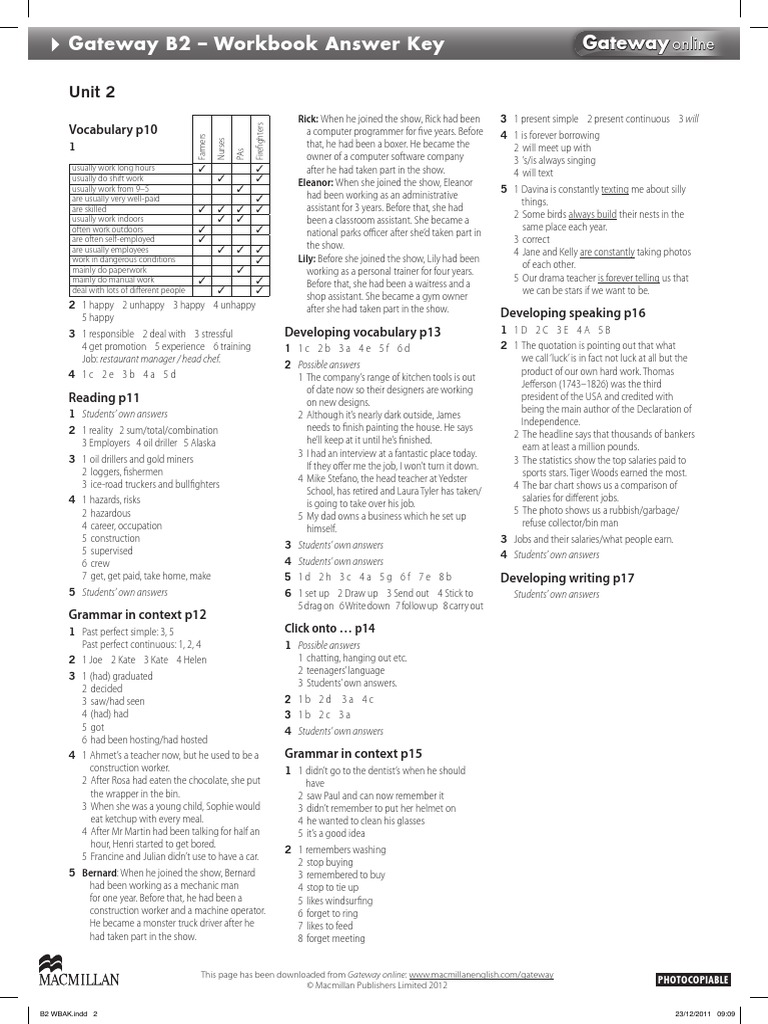 Gateway To The World B2 Answers
