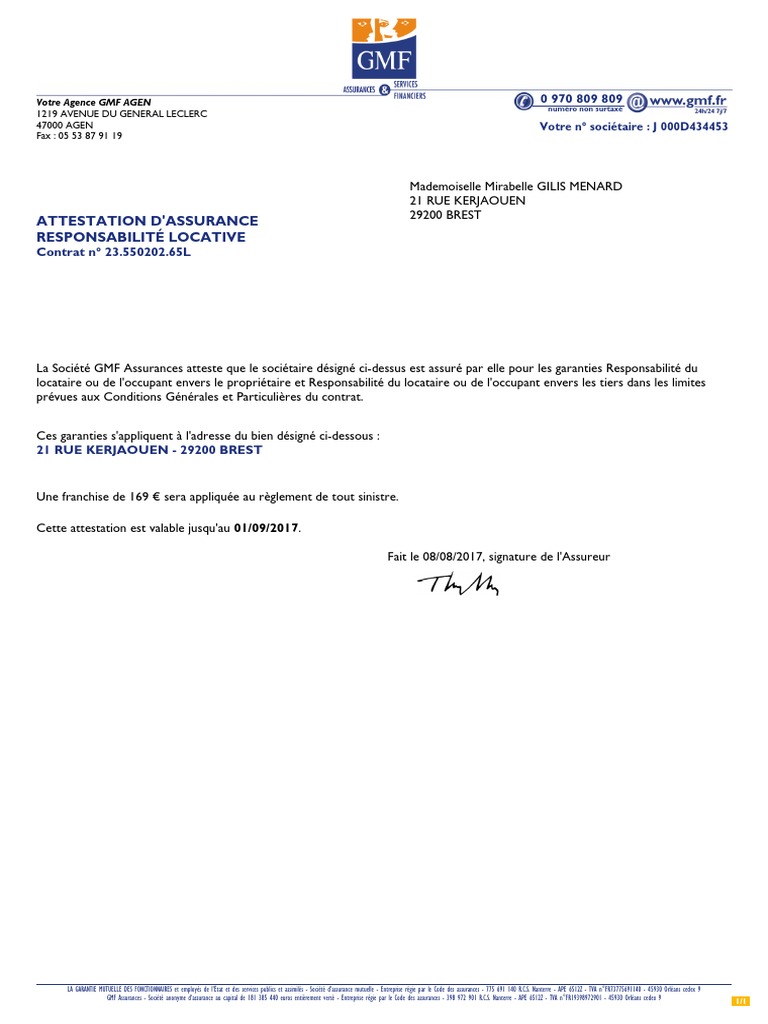 Gmf Attestation Risque Financier Assurance