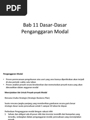 Bab 11 Dasar Dasar Penganggaran Modal Pptx