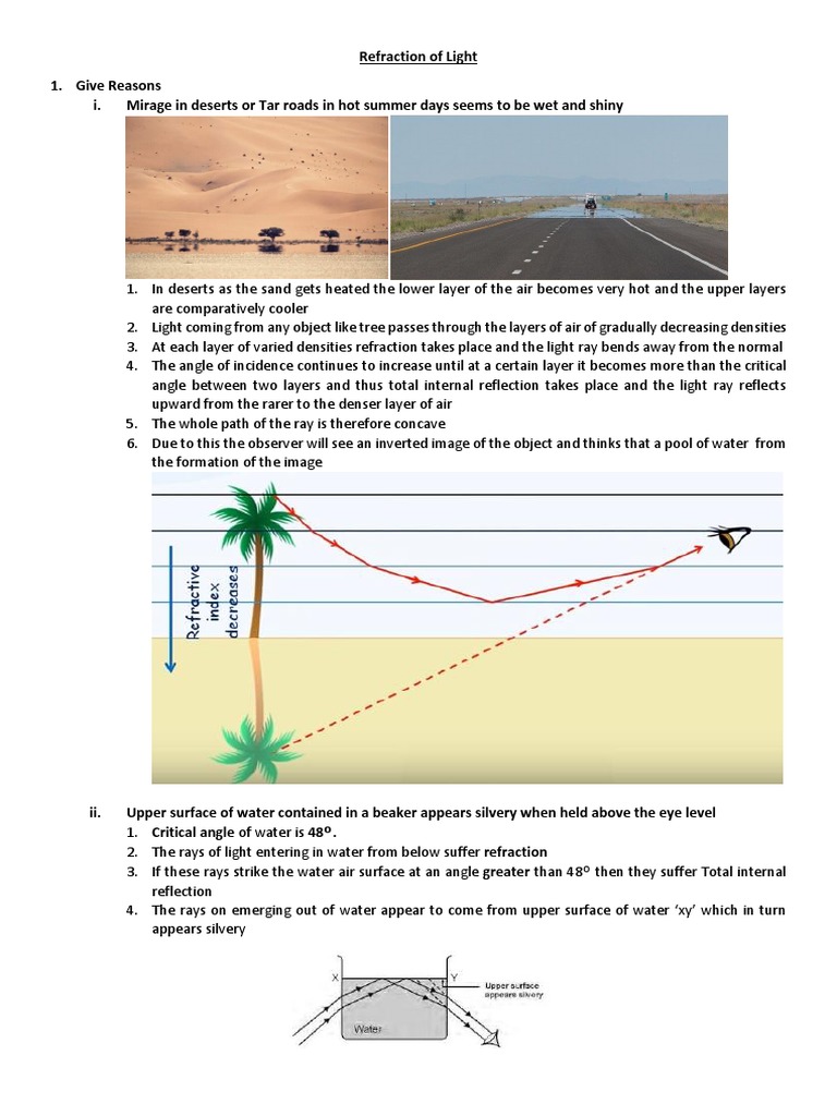Refraction of Light - Give Reasons | PDF | Refraction | Atmosphere Of Earth