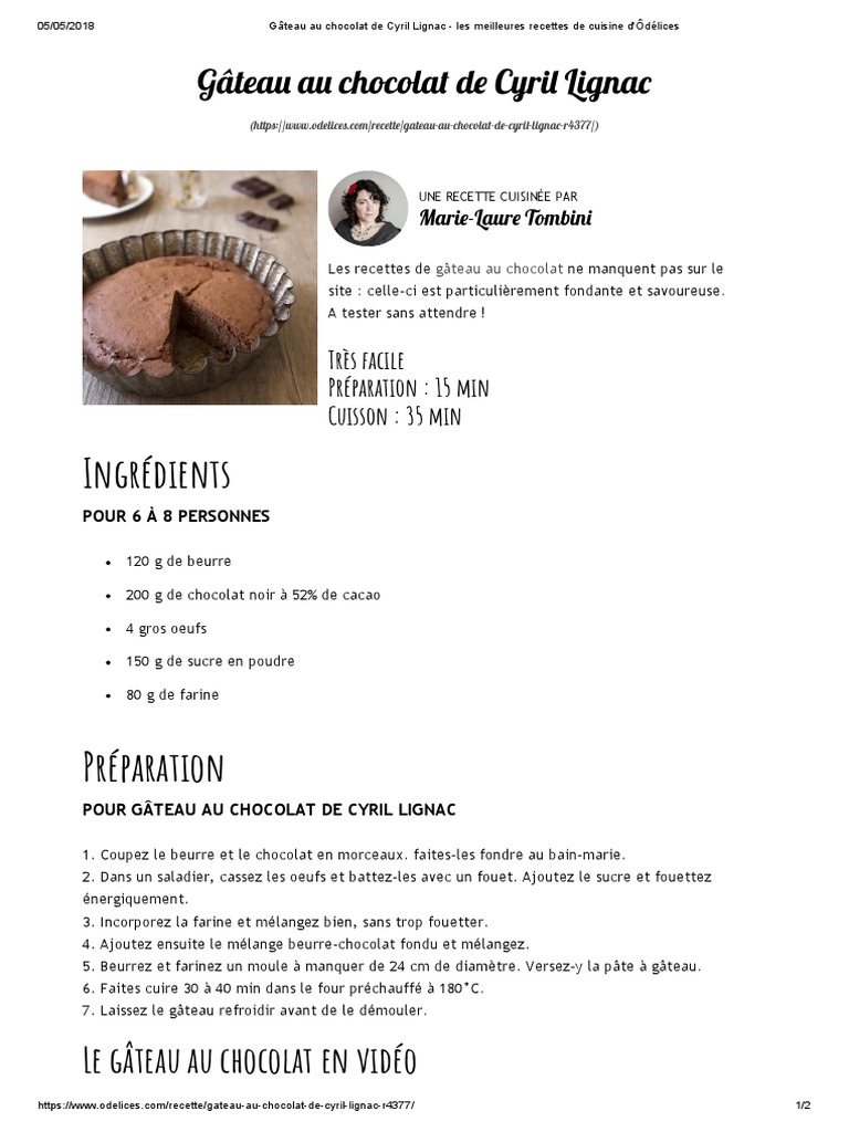 Gateau Au Chocolat De Cyril Lignac Les Meilleures Recettes De Cuisine D Odelices Pdf Chocolat Cuisine