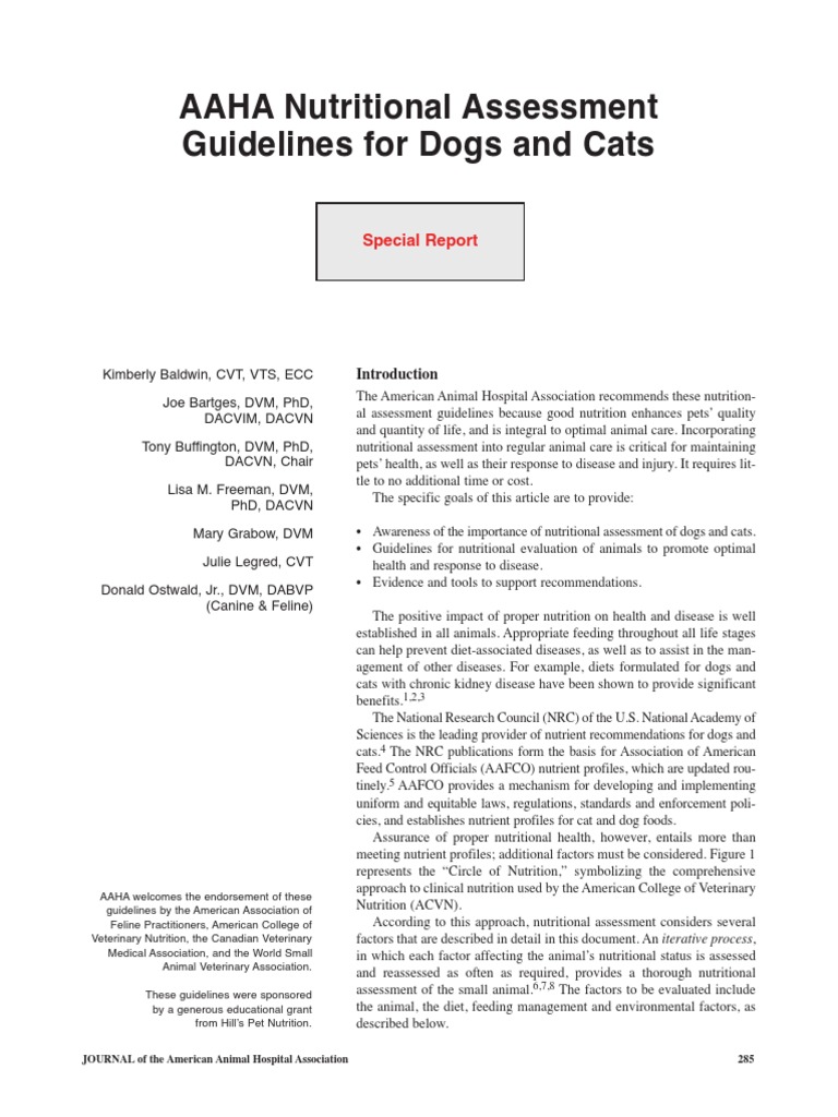 AAHA NUTRITIONAL ASSESSMENT GUIDELINES intelligence overview