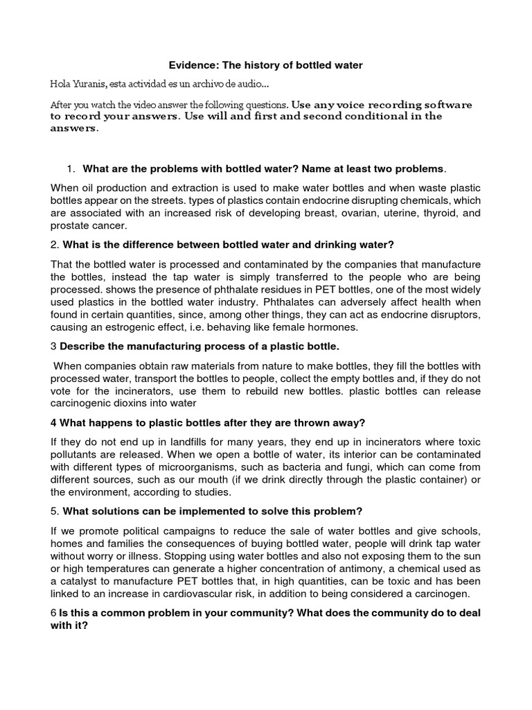 Evidence The Story of Bottled Water Plastic PDF Plastic Bottled Water