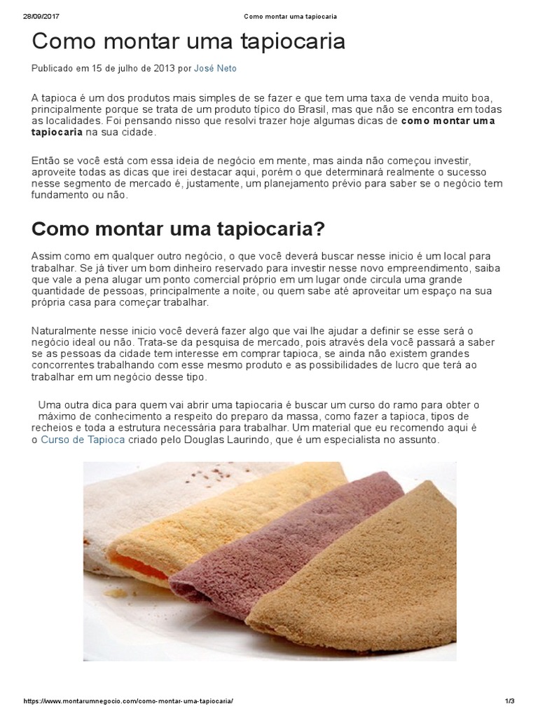 Dicas para Montar uma Tapiocaria | PDF | Cidade | Dinheiro