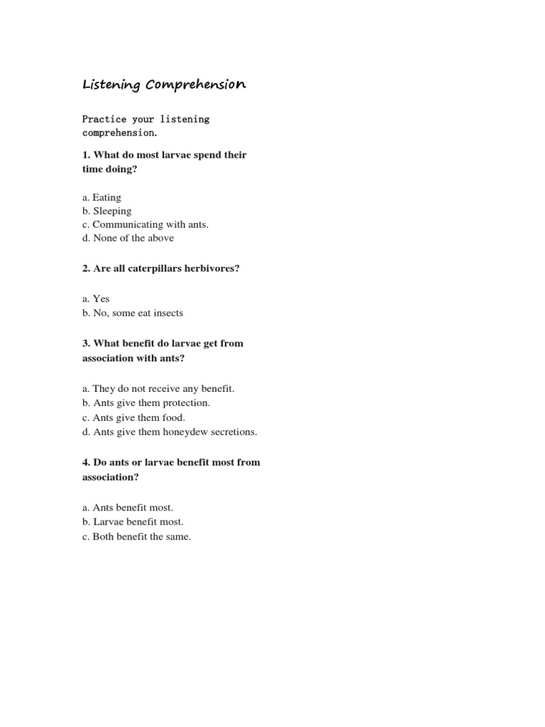 Listening Comprehension Practice Exercises | PDF