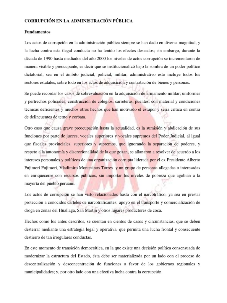 Corrupción En La Administración Pública Pdf Corrupción Política