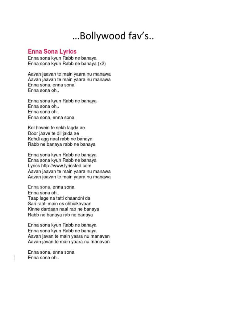 Fastest Enna Sona Kyun Lyrics English Translation