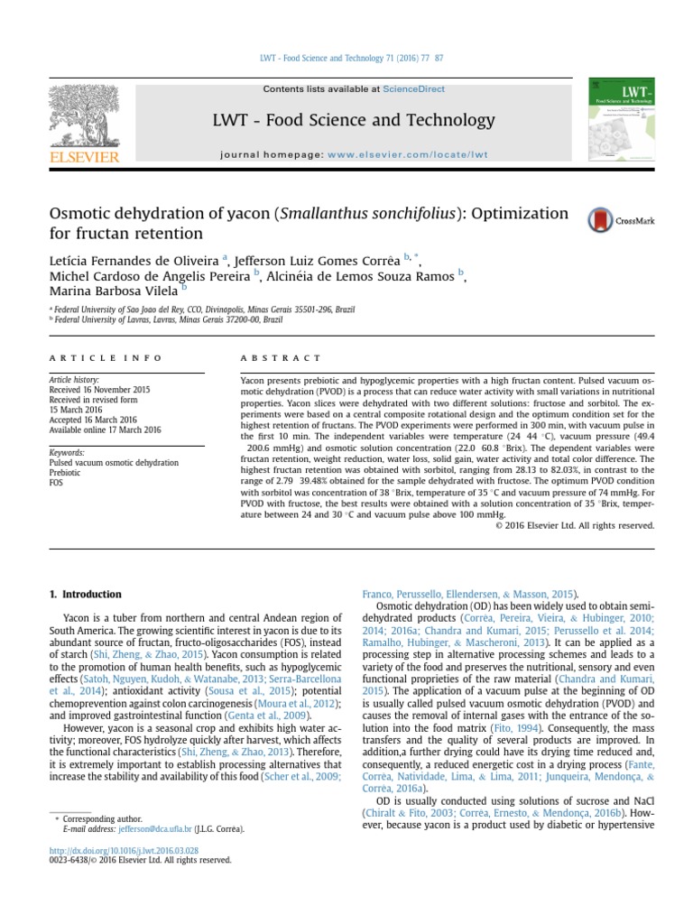 Deshidratacion osmotica yacon 10 1016j lwt 2016 03 028 pdf osmosis