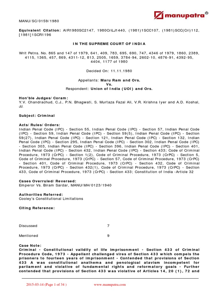 Maru Ram | PDF | Pardon | Life Imprisonment