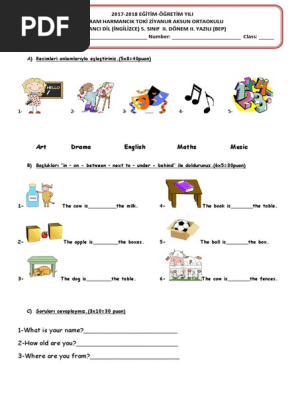 5 Sinif Ingilizce 2 Donem 2 Bep Yazilisi Sorulari 47810