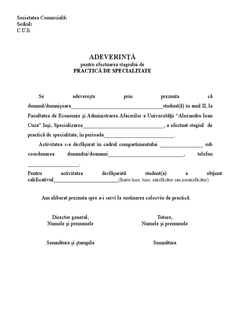 Adeverinta Practica | PDF