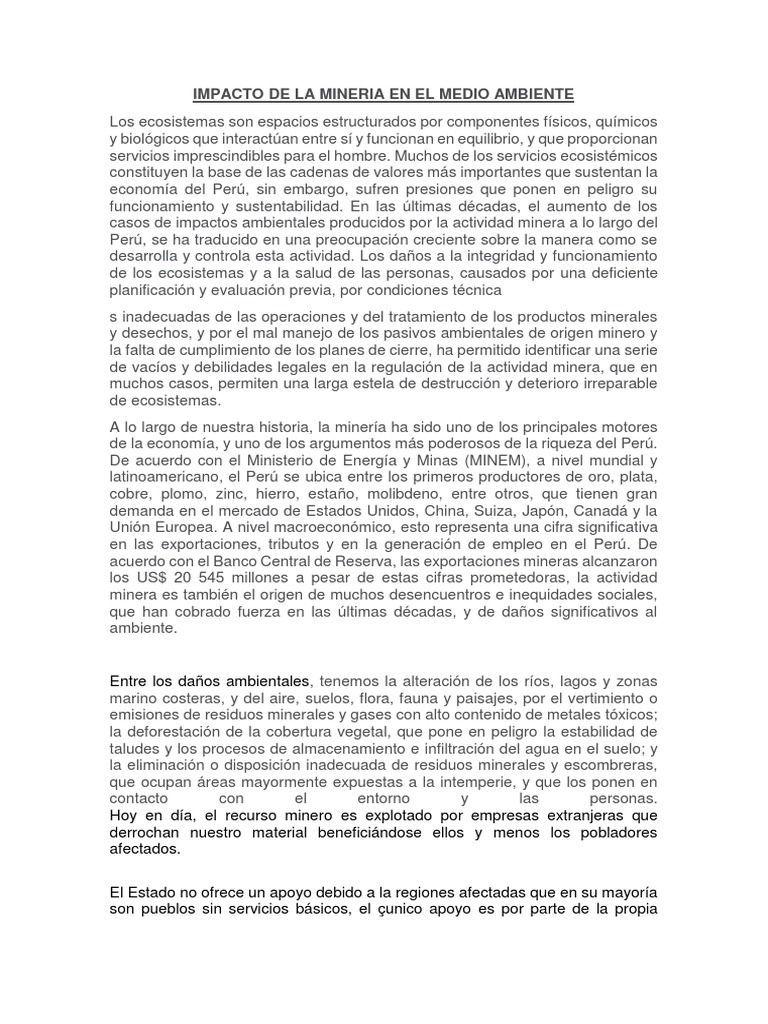 Impacto de La Mineria en El Medio Ambiente | PDF | Minería | Residuos
