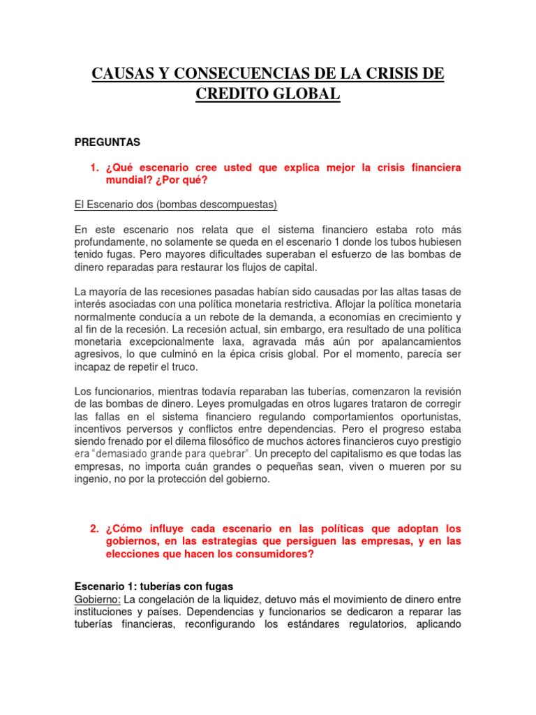 Caso de Estudio Causas y Consecuencias de La Crisis de Credito Global ...