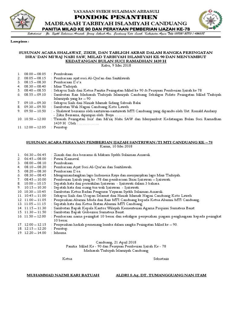 Susunan Acara Perayaan