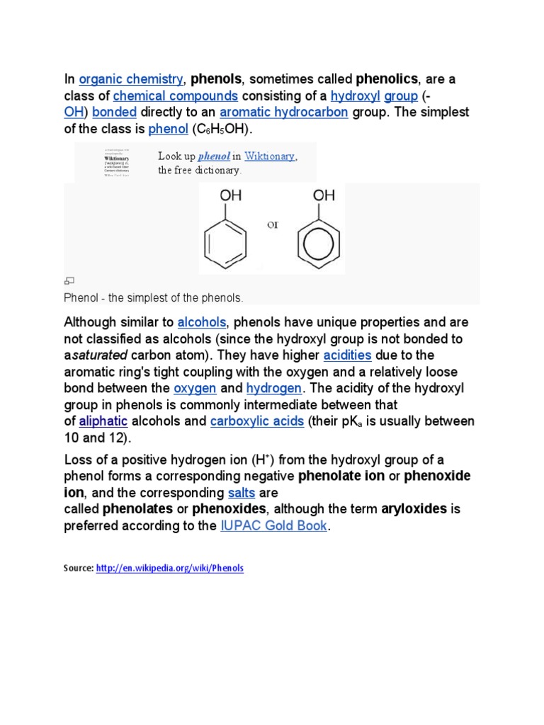 Organic Chemistry Chemical Compounds Hydroxyl Group O H Bonded Aromatic ...