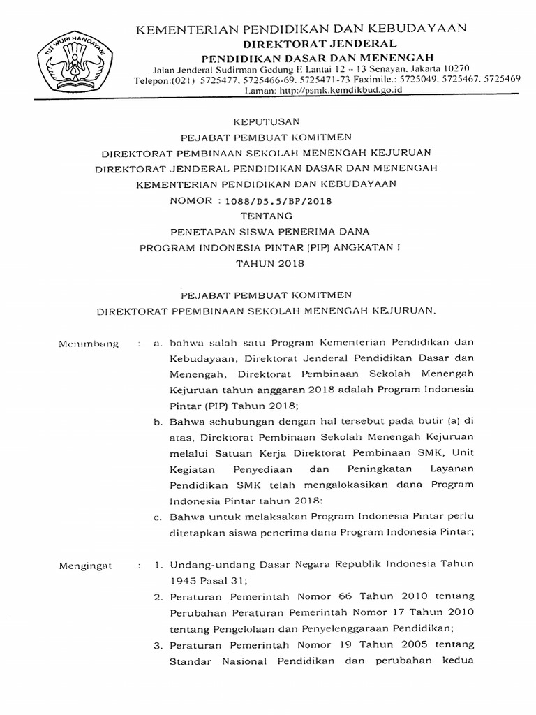 Sk Pip Angkatan 1 Tahun 2018