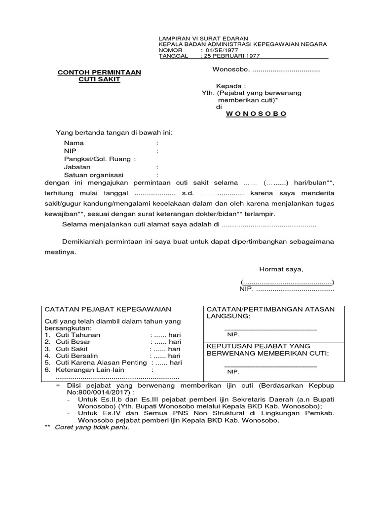 Format Permohonan Dan Ijin Sakit Pns Pdf