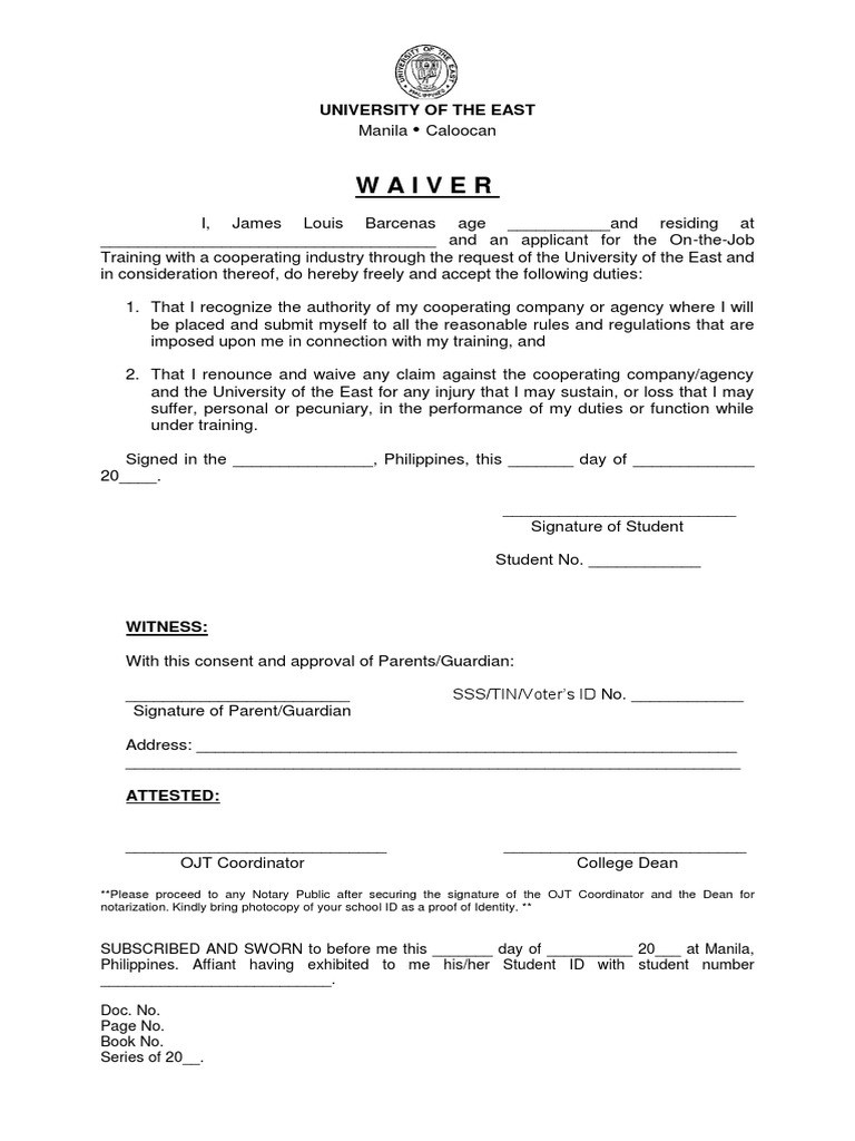 OJT Waiver PDF OJT Waiver PDF