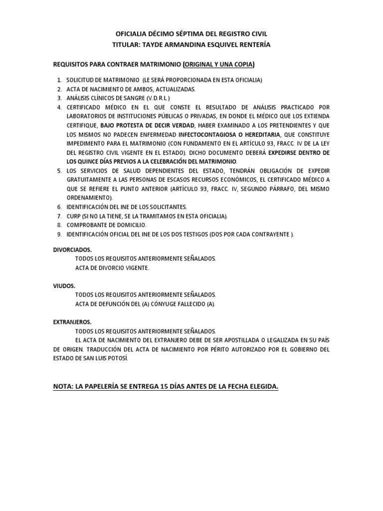 Requisitos para Contraer Matrimonio | PDF