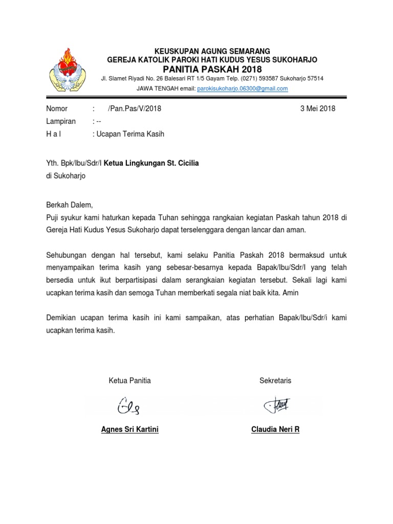 Ucapan Terimakasih Paskah 2018 Pdf