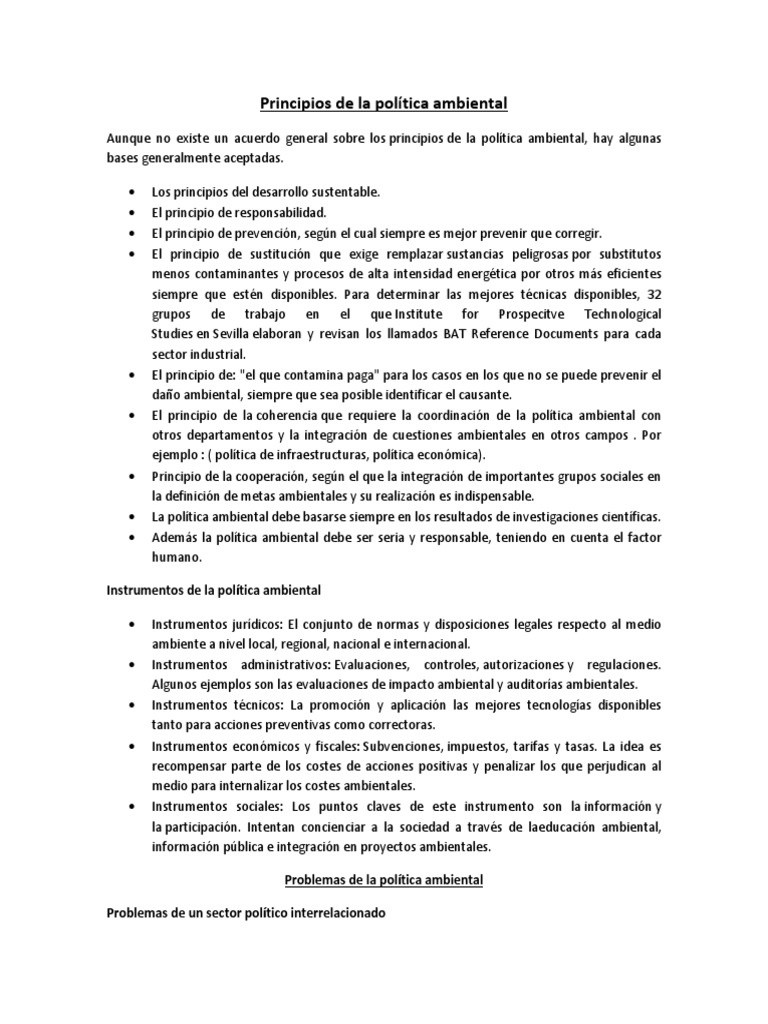 Principios de La Política Ambiental | PDF | Política de medio ambiente ...