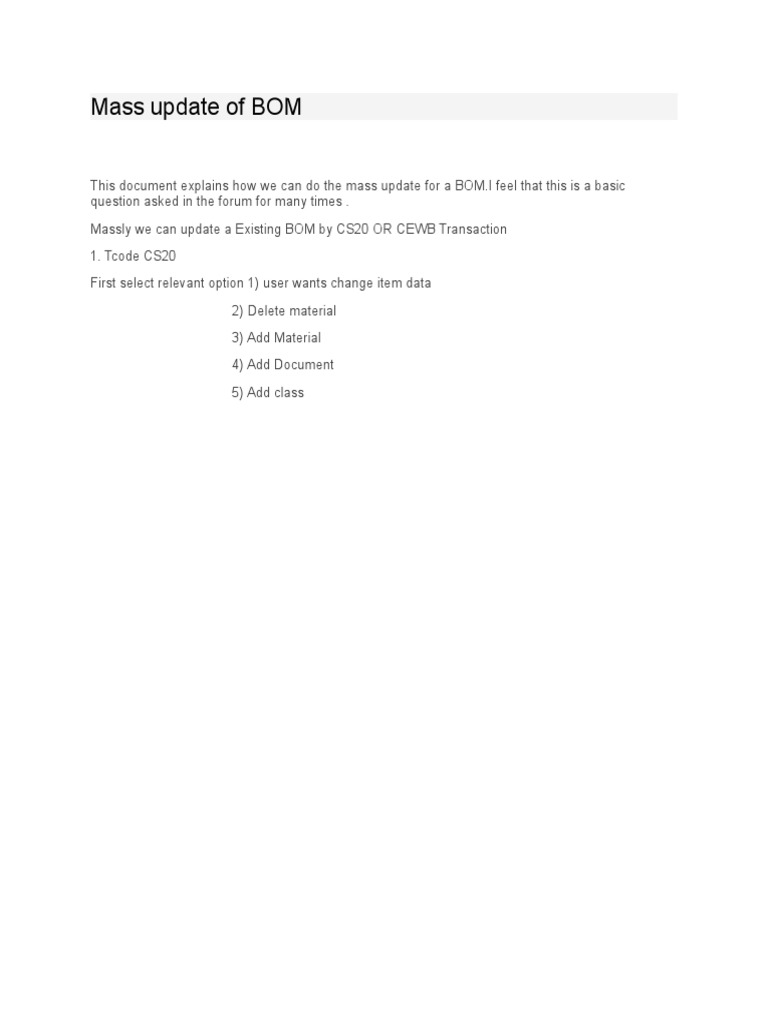 Mass Update of BOM | PDF | Business | Computers