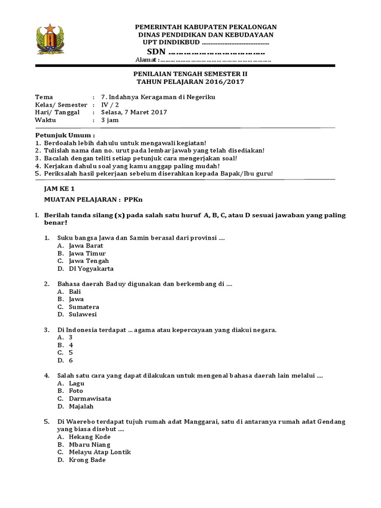 Pts Tema 7 Contoh Kelas 4