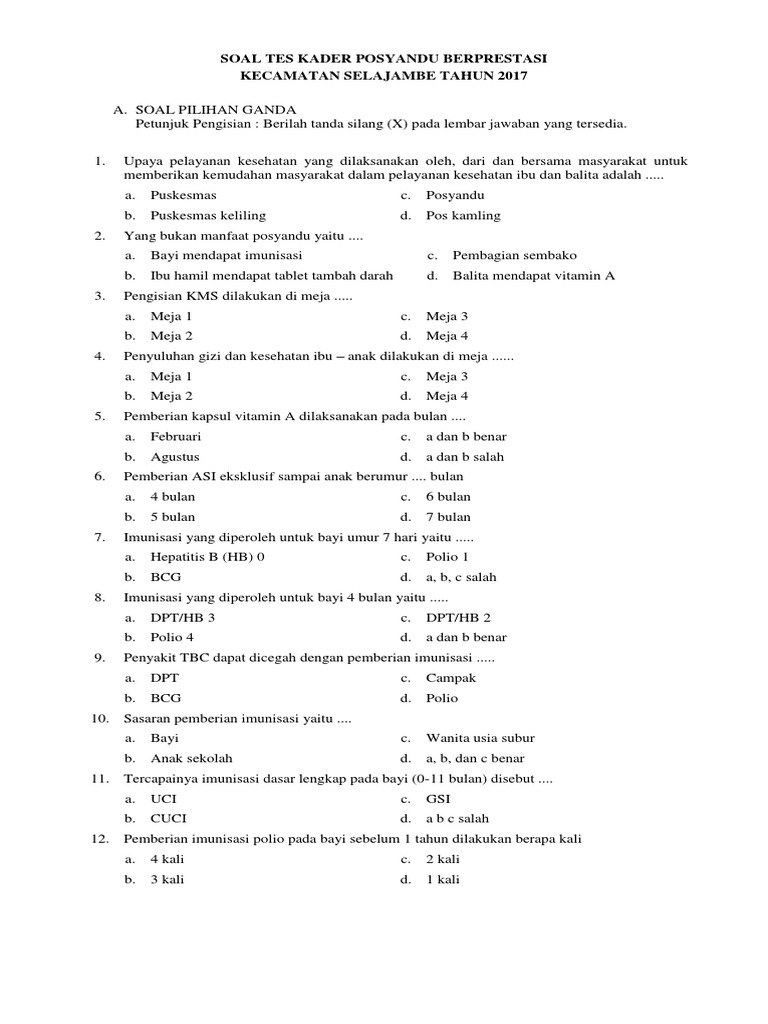Soal Tes Kader Posyandu