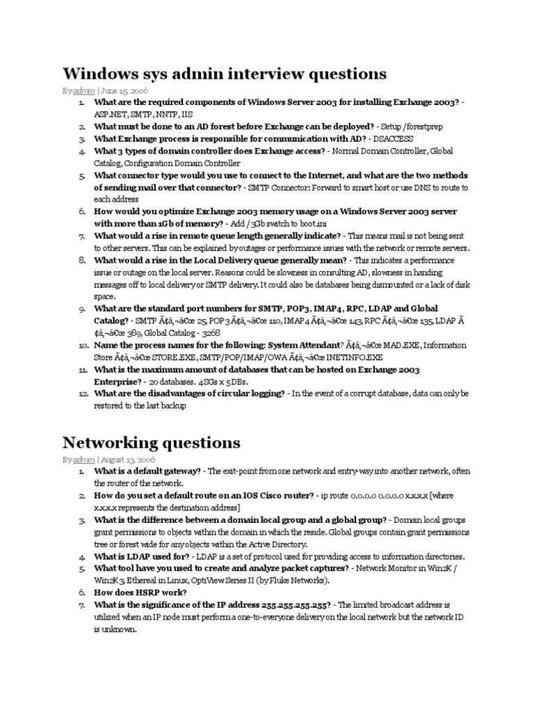 Interview Questions PDF Computer Network Router