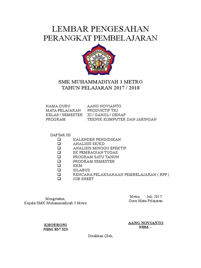 Lembar Pengesahan RPP SMK 2017/2018 | PDF