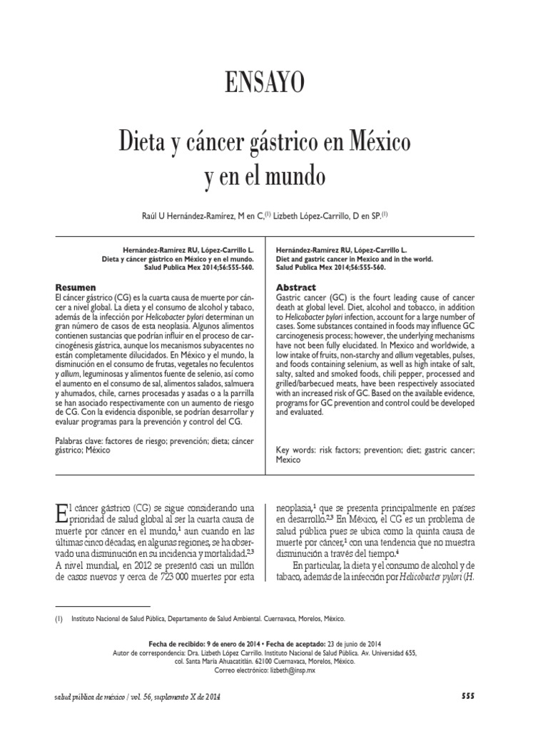 Dieta y Cáncer Gástrico en México PDF Antioxidante Carcinogénesis