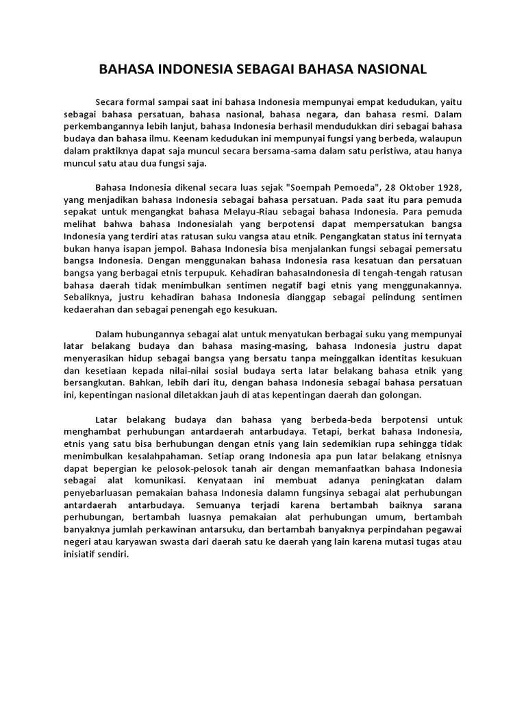 Bahasa Indonesia Sebagai Bahasa Nasional