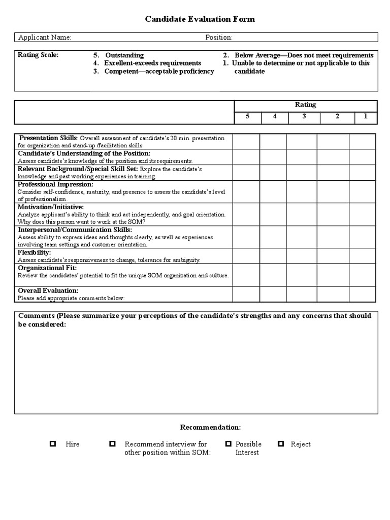 Candidate Evaluation Form Template | PDF | Business | Self-Improvement