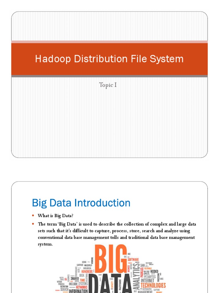 Topic 1 Hadoop Distribution File System Part I Version 1.0 PDF Apache Hadoop Big Data