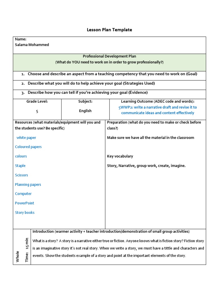 Lesson Plan Template: White Paper Coloured Papers Colours Staple
