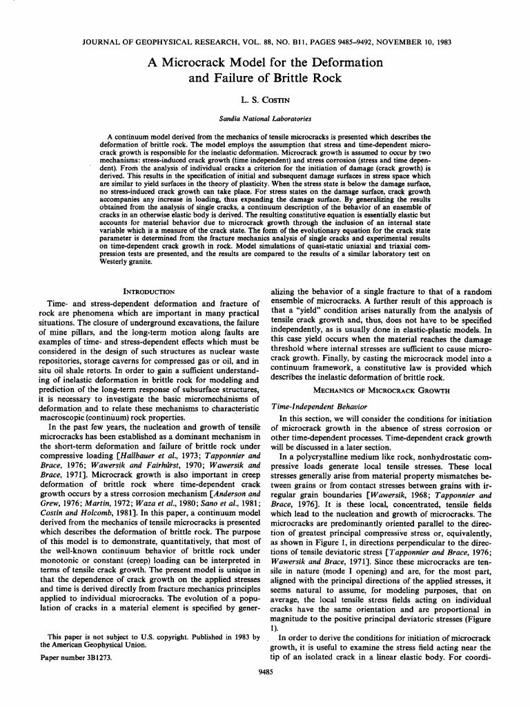 Costin, L.S., 1983. A Microcrack Model For The Deformation and Failure of Brittle Rock PDF