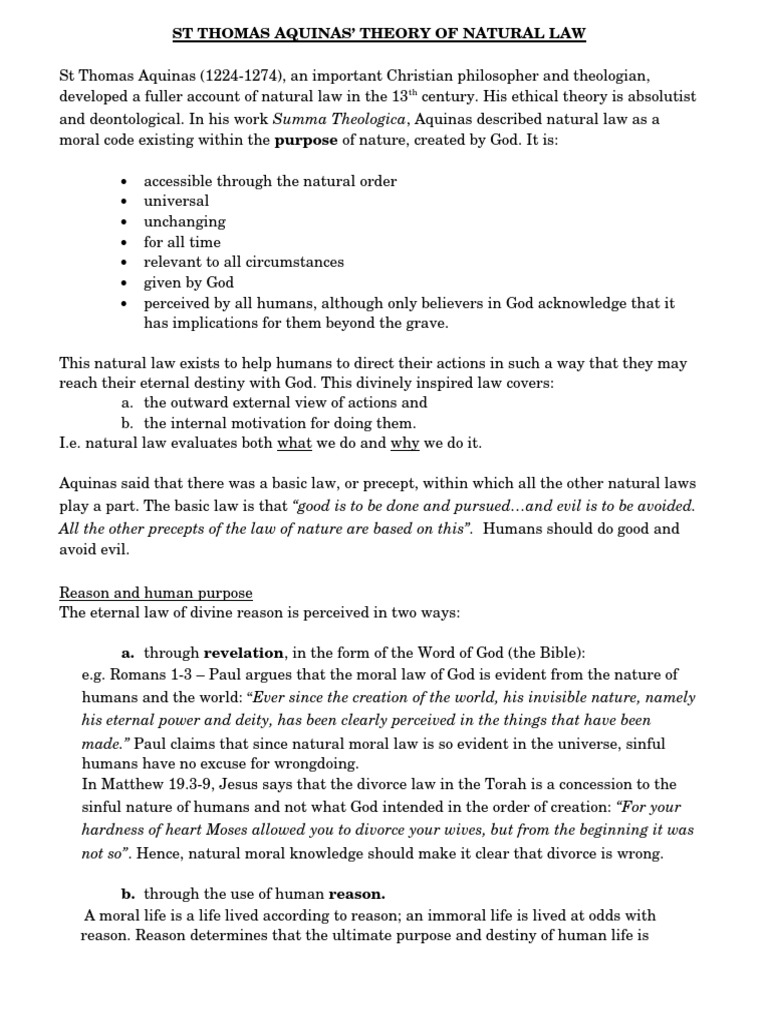 Aquinas' Natural Law Theory Explained | PDF | Natural Law | Thomas Aquinas