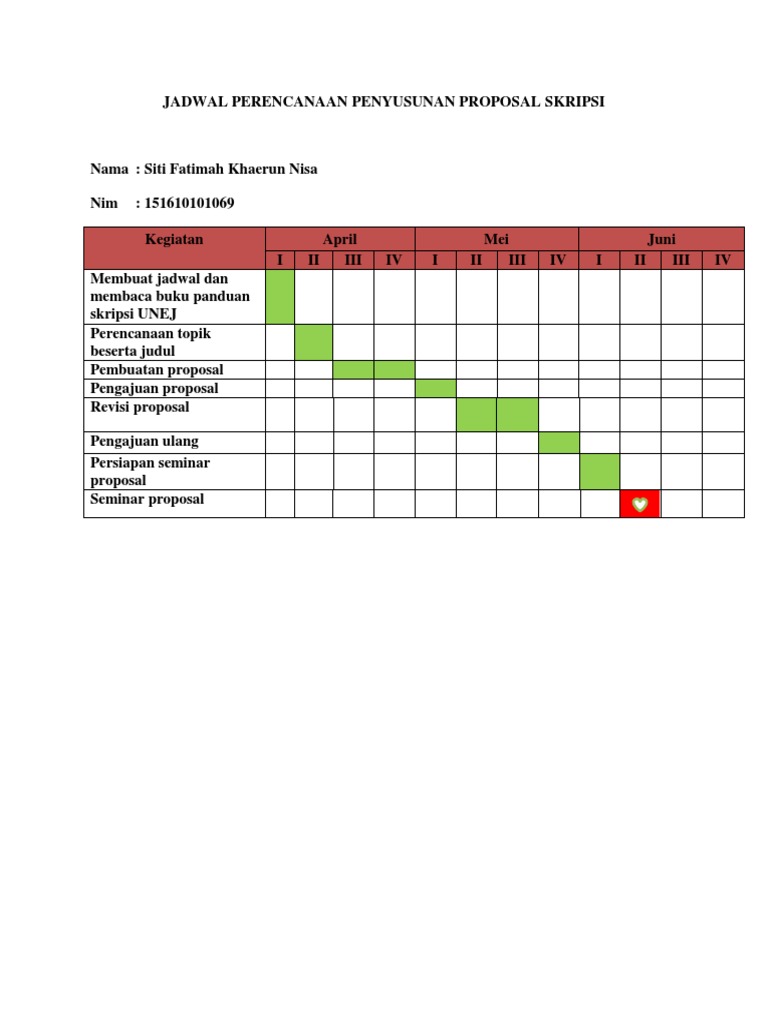 Jadwal Perencanaan Penyusunan Proposal Skripsi