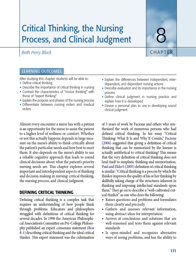 Critical Thinking in Nursing Process | PDF | Critical Thinking | Nursing