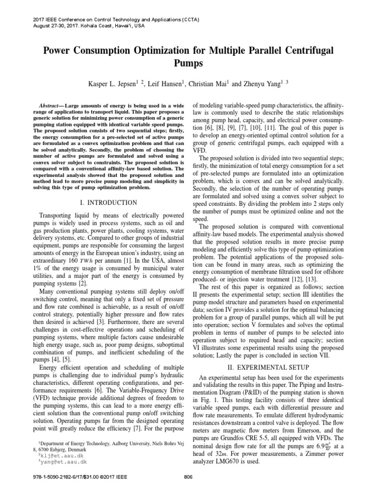 Power Consumption Optimization For Multiple Parallel Centrifugal Pumps ...