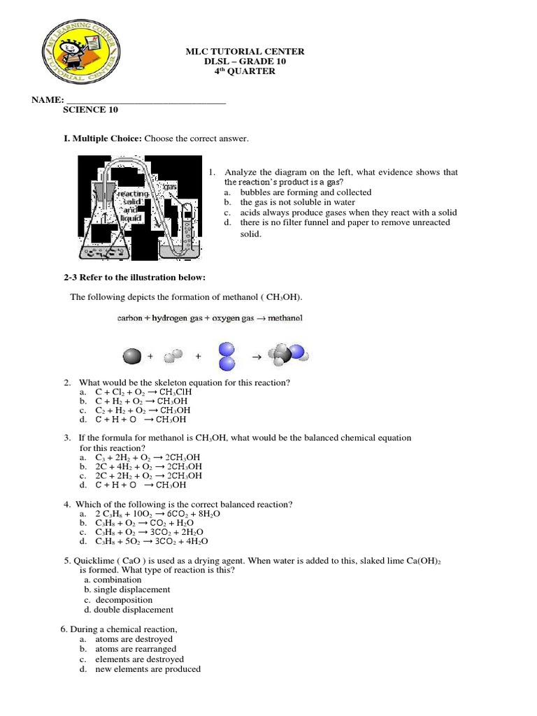 Grade 10 Science: Chemical Reactions & Gas Laws | PDF | Chemical ...