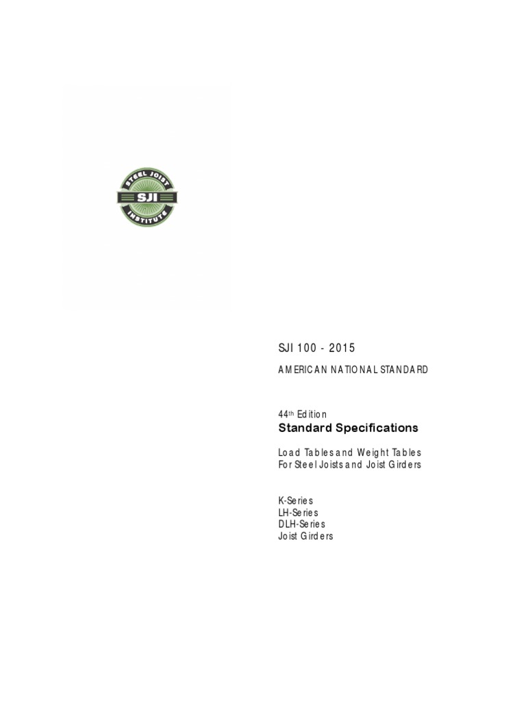 SJI 100-2015 (Standard Specifications) PDF | PDF | Structural Steel ...