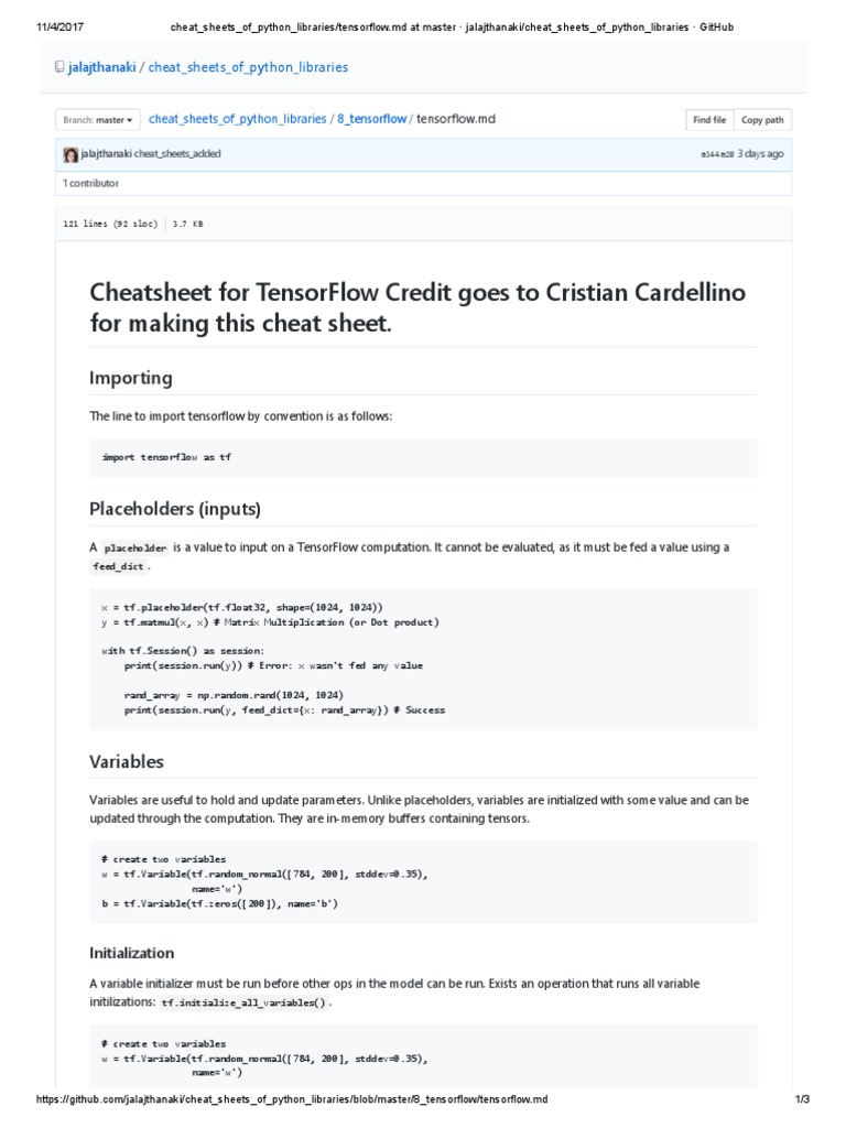 Cheat Sheets of Python Libraries Tensorflow | PDF | Computer ...