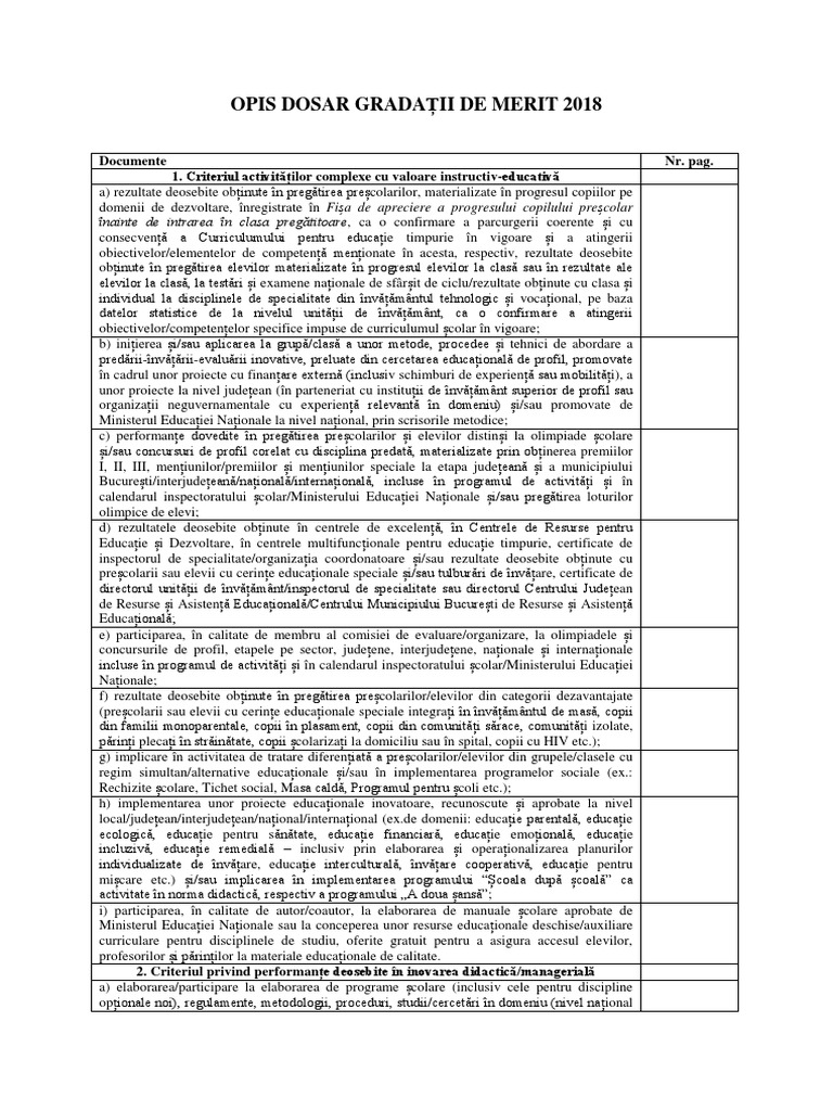Model OPIS Dosar Gradatie Merit - 2018 | PDF
