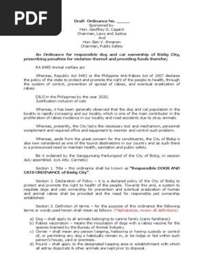Propose Ordinance for Dog and Cat
