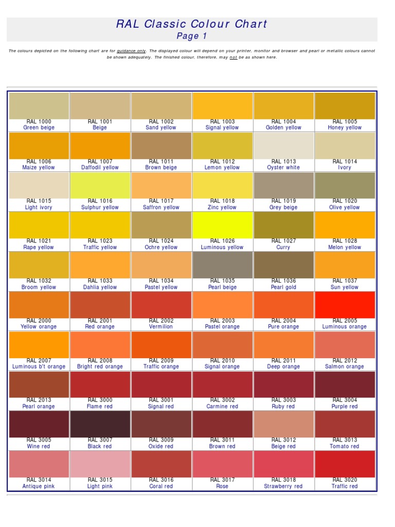 RAL Classic Colour Chart Overview | PDF | Blue | Yellow