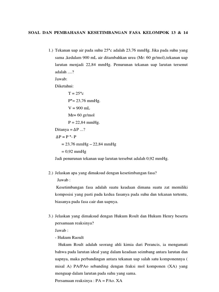 Contoh Soal Dan Jawaban Kesetimbangan Fasa - Jawaban Buku